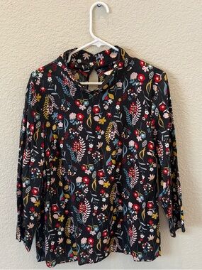 Boden Black Long-Sleeve Floral Blouse